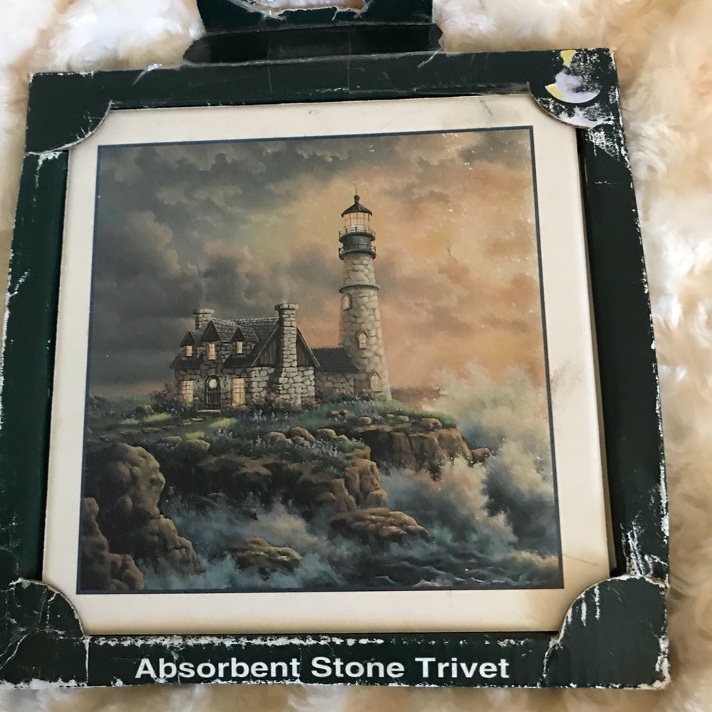 Rare Thomas Kincade look Vintage Stone Art Trivet